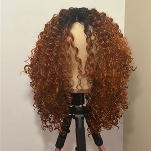 Burgundy long curly wig